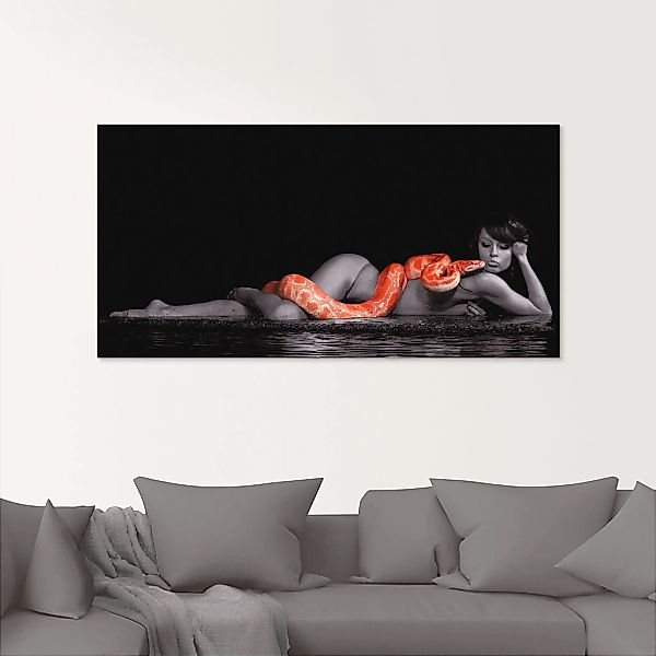 Artland Glasbild "Frau in Wasser liegend mit roter Python" Frau 1 Stk. tlg. günstig online kaufen