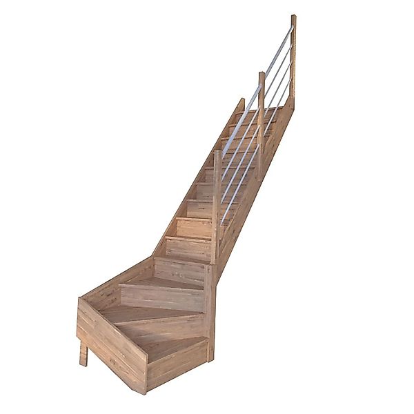 StarWood Treppe Rhodos Eiche Gew. R Setzstufen Holz-Edelstahl-Geländer Weiß günstig online kaufen