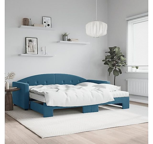 vidaXL Bett, Tagesbett Ausziehbar mit Matratzen Blau 90x200 cm Samt günstig online kaufen