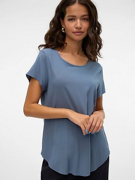 Vero Moda Blusenshirt Bluse Kurzarm Rundhals Basic Regular Fit 8289 in Blau günstig online kaufen