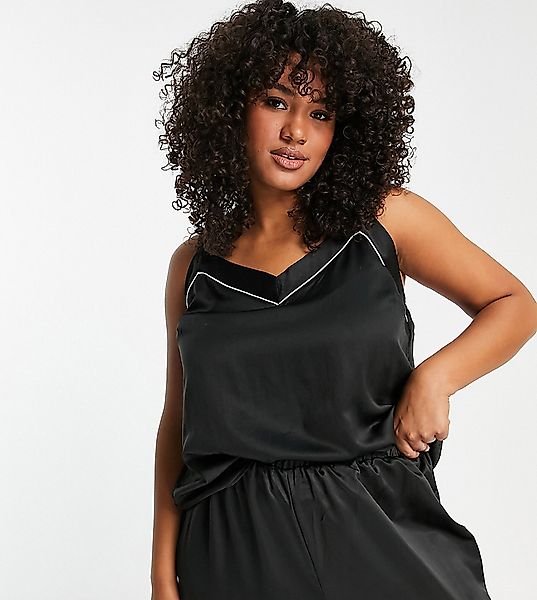 Loungeable Plus – Mix and Match – Pyjama-Trägertop aus Satin in Schwarz günstig online kaufen