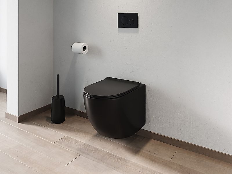 Sparset - Wand-WC mit Trägergestell & Betätigungsplatte - Schwarz matt - JA günstig online kaufen
