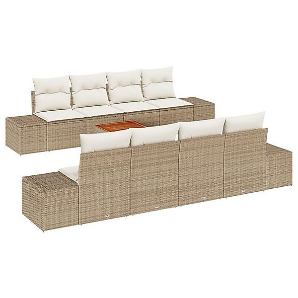 vidaXL Loungesofa 7-teiliges Garten Sofa Set mit Kissen Beige Poly Rattan, günstig online kaufen