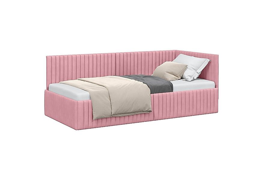vidaXL Bett Eckbettgestell mit Kopfteil Rosa 90 cm x 190 cm Samt (1-tlg) günstig online kaufen