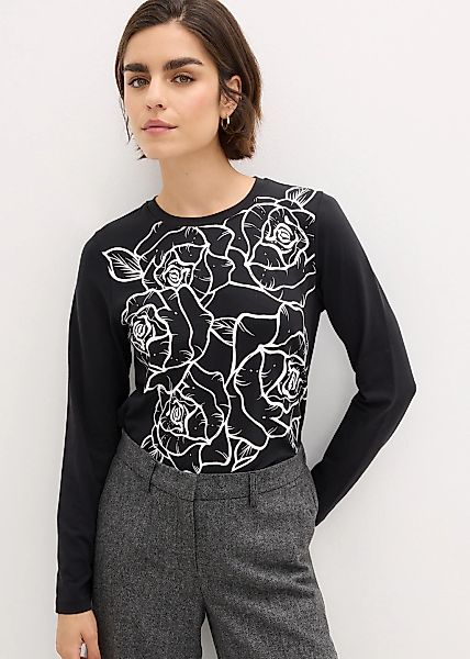 bonprix Langarmshirt "Langarmshirt mit Rosendruck" lockere Passform, mit Ru günstig online kaufen