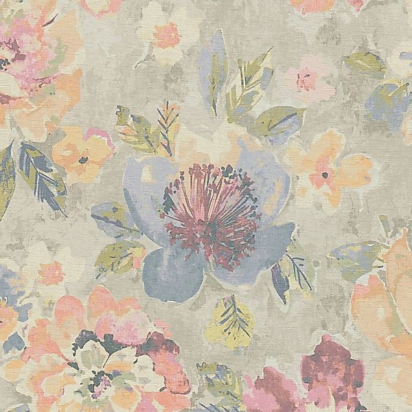 PROFHOME 396072-GU Blumen Tapete Aquarell-Stil Matt Grau Pink Blau Gelb 0,5 günstig online kaufen