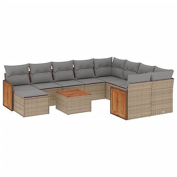 vidaXL 11-Tlg Garten-Sofagarnitur mit Kissen Beige Poly Rattan 3260645 günstig online kaufen