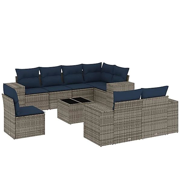vidaXL 9-Tlg Gartensofa-Set mit Kissen Grau Polyrattan 3222850 günstig online kaufen