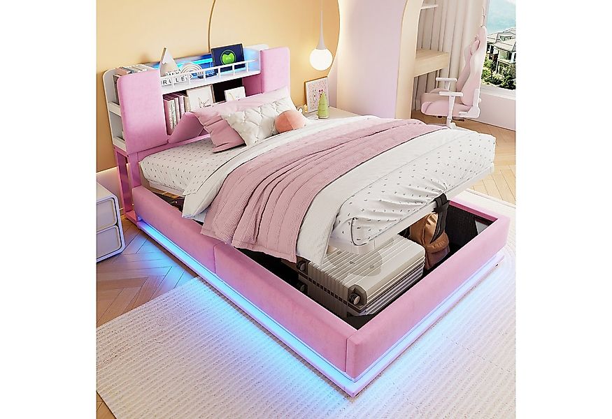 Flieks Polsterbett, Hydraulisches Stauraumbett Kinderbett 90x200cm mit LED günstig online kaufen