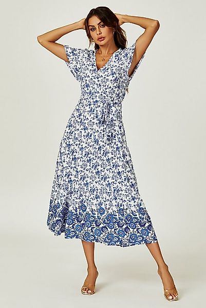 FS Collection Midikleid Damen Bedrucktes Midikleid mit Wickelausschnitt und günstig online kaufen