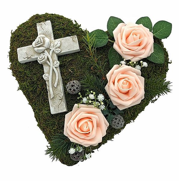 Gestecke Grabgesteck Grabschmuck Grabherz Kreuz Trauerherz Gesteck rosa Ros günstig online kaufen