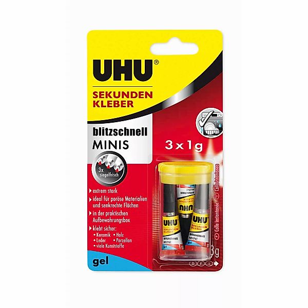 Uhu Sekundenkleber 3 x 1 g minis gel in praktischer Box günstig online kaufen