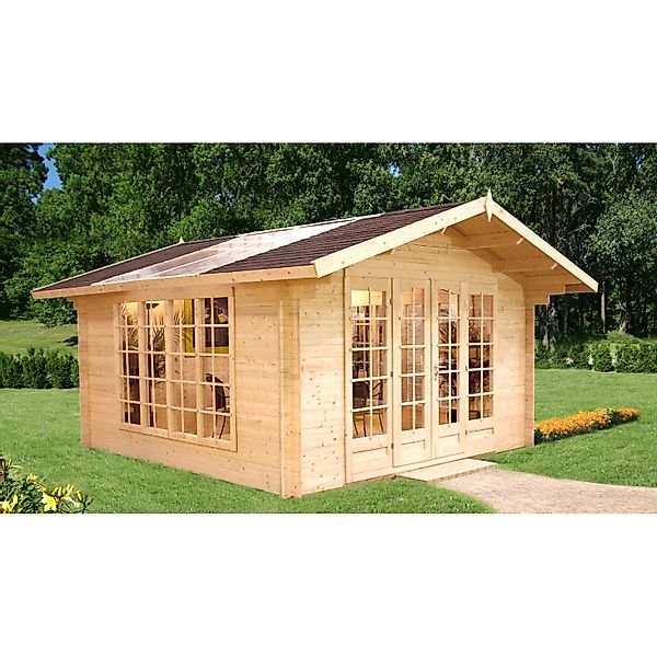 Palmako Irene Holz-Gartenhaus Natur Satteldach Unbehandelt 380 cm x 380 cm günstig online kaufen