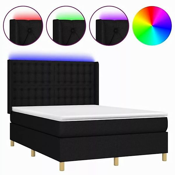 vidaXL Boxspringbett Boxspringbett mit Matratze LED Schwarz 140x200 cm Stof günstig online kaufen