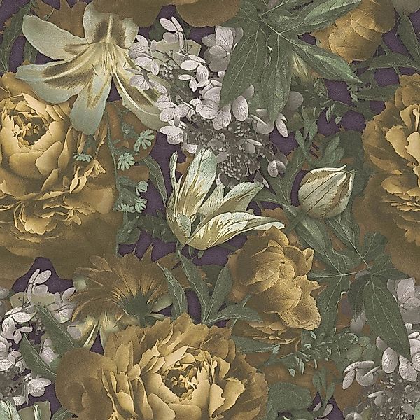 PROFHOME 385092-GU Blumen Tapete Floral Matt Gelb Grün Violett 0,53 m x 10, günstig online kaufen