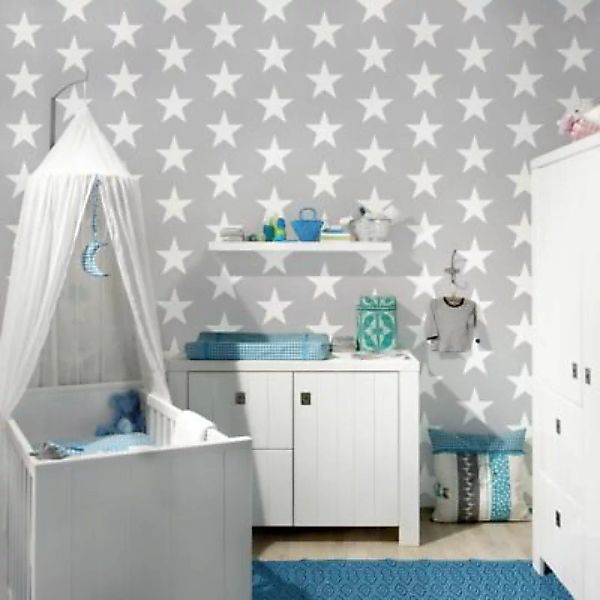 Bilderwelten Kindertapete Weiße Sterne auf grauem Hintergrund Gr. 432 x 290 günstig online kaufen