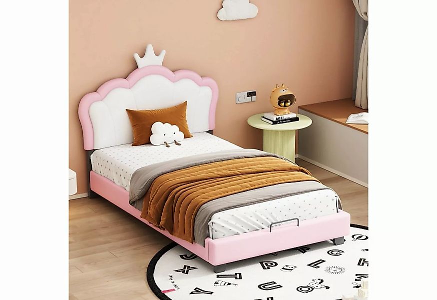 Fangqi Kinderbett Kinderbett 140*200cm mit Lattenrost & LED,Kronenform,Prin günstig online kaufen