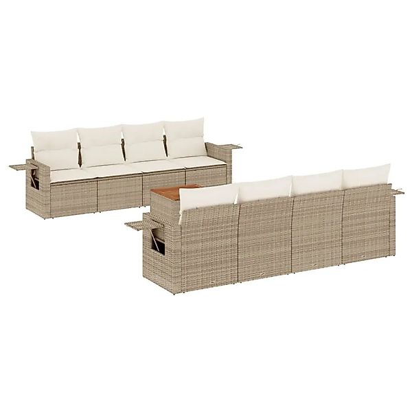 vidaXL 9-Tlg Garten-Sofagarnitur mit Kissen Beige Poly Rattan 3224483 günstig online kaufen