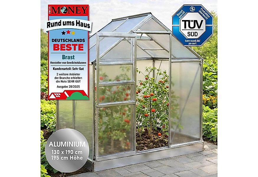 BRAST Gewächshaus Aluminium mit Fundament rostfrei 130x190x195cm, BxTxH: 19 günstig online kaufen