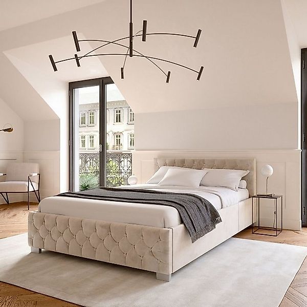 Juskys Polsterbett Nizza, Stauraum, LED Licht, Chesterfield Steppung, Samtb günstig online kaufen