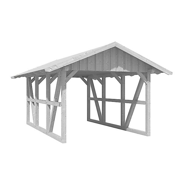 Skan Holz Carport Schwarzwald mit Dachschalung 424 x 600 cm Weiß günstig online kaufen