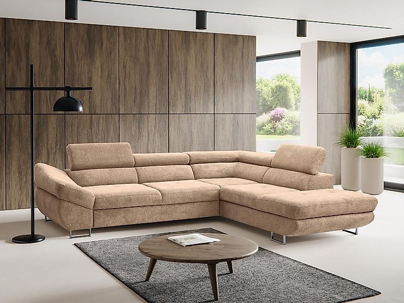 Ecksofa mit Schlaffunktion - Ecke rechts - Strukturstoff - Taupe - DALIAS günstig online kaufen