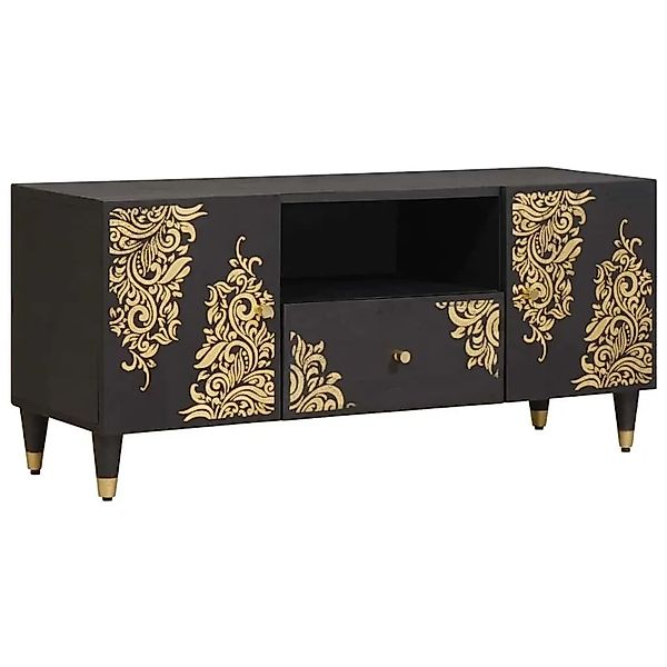 vidaXL TV-Schränk mit Regal Schwarz 105 x 33 x 46 cm Massivholz Mango 40188 günstig online kaufen