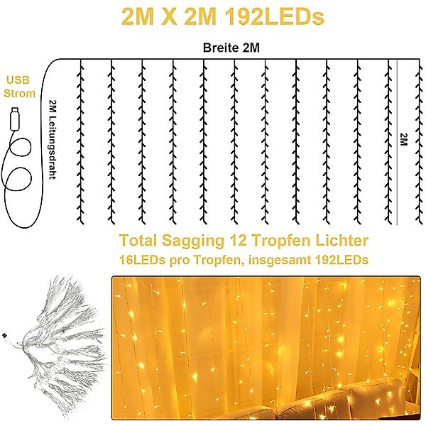 Qualra LED-Lichtervorhang 2Mx2M 192LEDs Lichtervorhang Innen günstig online kaufen
