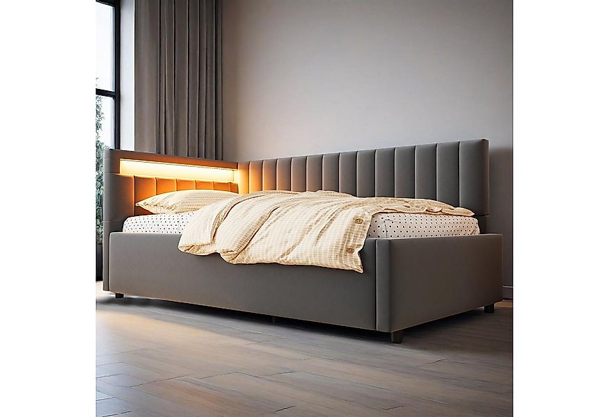 MODFU Schlafsofa Kinderbett, 90x200 cm mit LED-Beleuchtung, hydraulischem S günstig online kaufen