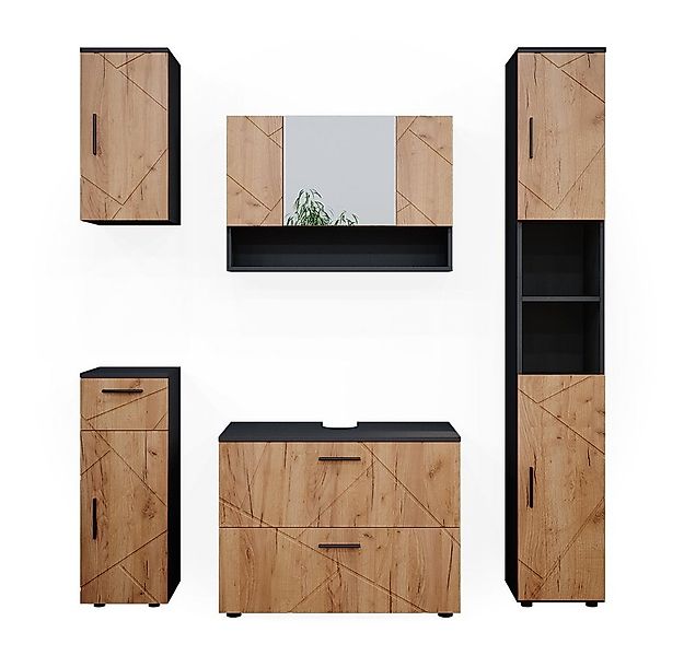 Vicco Badmöbel-Set Irma, Anthrazit/Eiche, 5 Teile, (5-St., 5er Set) günstig online kaufen