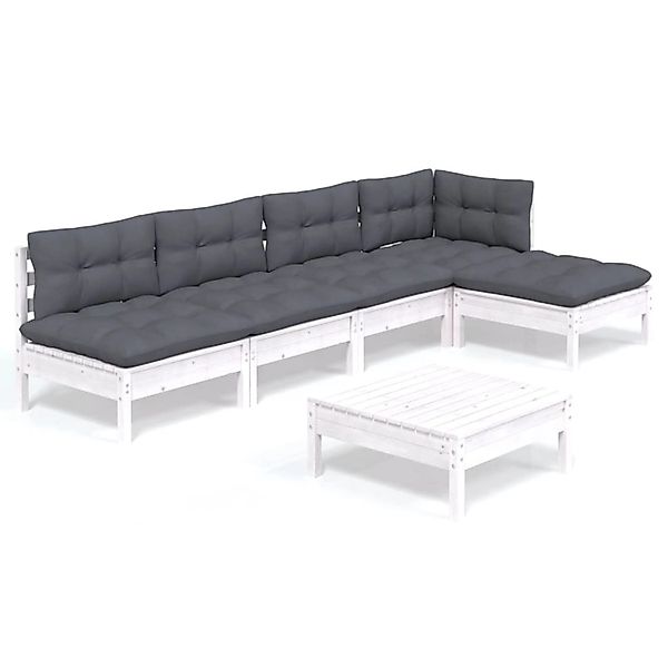 vidaXL 6-tlg Garten-Lounge-Set mit Kissen Weiß Kiefernholz Modell 2 günstig online kaufen