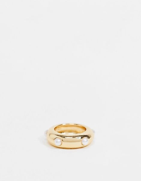ASOS DESIGN – Goldfarbener Ring mit Perlendetail günstig online kaufen