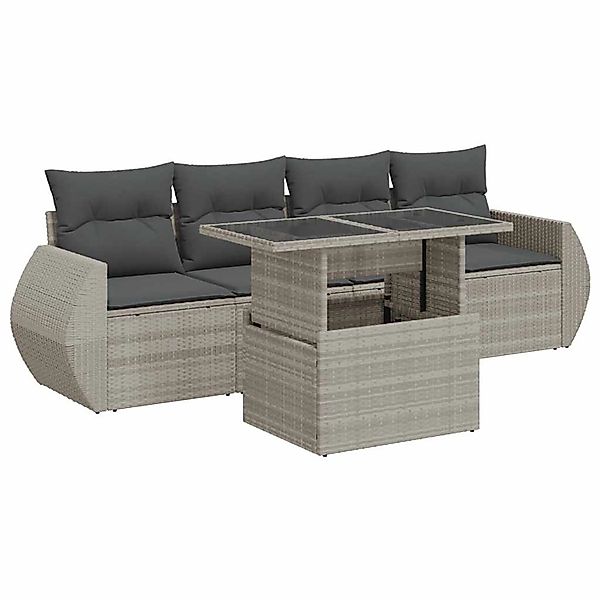 vidaXL 5-Tlg Garten-Sofagarnitur mit Kissen Hellgrau Poly Rattan 3326563 günstig online kaufen
