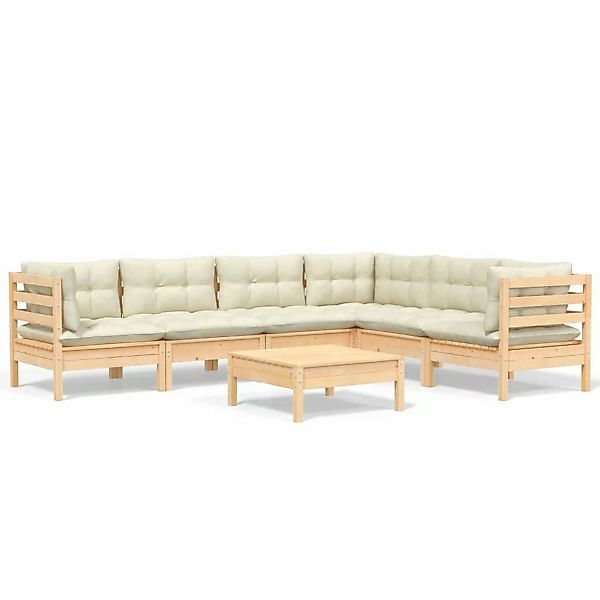 7-tlg. Garten-lounge-set Mit Creme Kissen Massivholz Kiefer günstig online kaufen