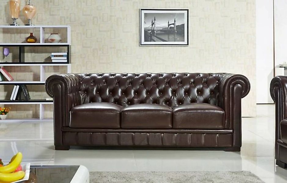 JVmoebel Chesterfield-Sofa Dreisitzer Couch Polster Design Sofa 3er Braun 1 günstig online kaufen