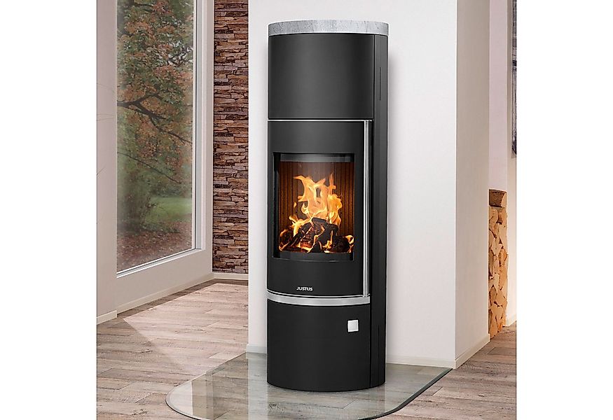 JUSTUS Kaminofen Justus Faro W+ 2.0, Kaminofen Stahl Schwarz/ Sandstein, 7 günstig online kaufen