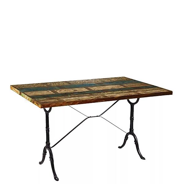 Shabby Küchen Tisch mit Massivholzplatte Gusseisen Gestell günstig online kaufen