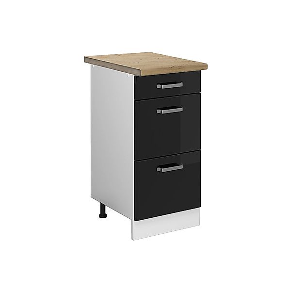 Vicco Küchenunterschrank R-Line Schwarz Hochglanz/Weiß 40 cm mit Schubladen günstig online kaufen