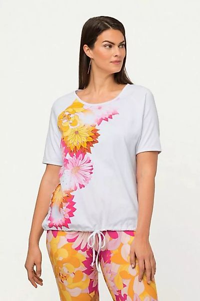 Ulla Popken Rundhalsshirt T-Shirt Blüten Oversized Saumband Rundhals Halbar günstig online kaufen