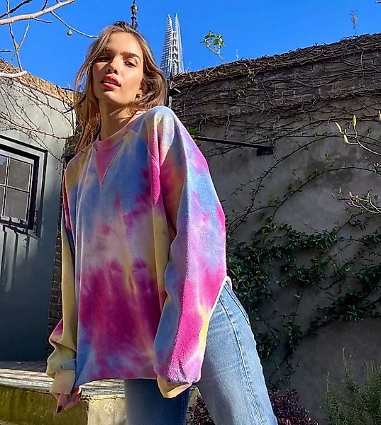 Labelrail x Hana Cross – Oversize-Pullover aus Frottee mit Batikprint-Mehrf günstig online kaufen