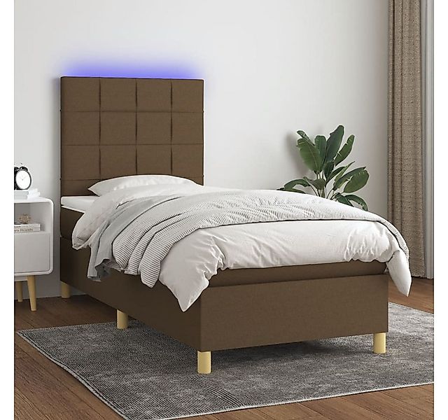 vidaXL Boxspringbett (90 x 190 cm, Quadrate, Braun), mit LED günstig online kaufen