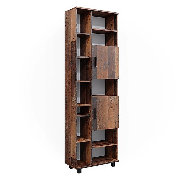 Vicco Badschrank Ilias Eiche Rustikal 60 x 190 cm mit Türen und Offenen Fäc günstig online kaufen