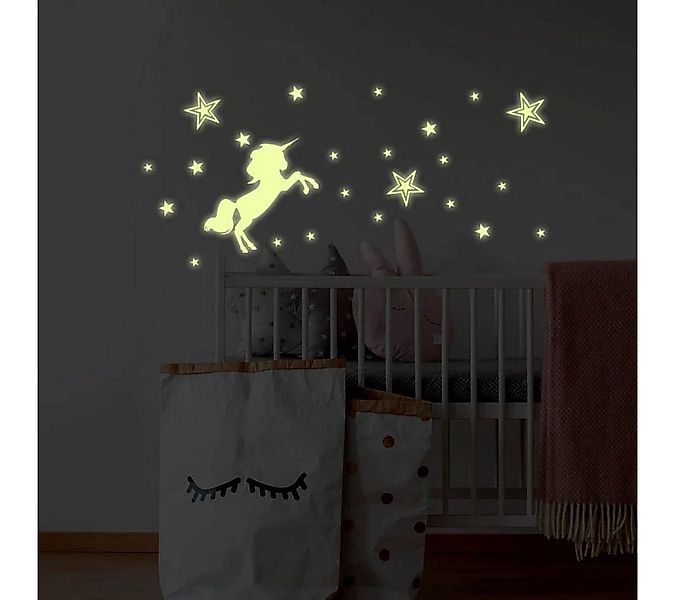 K&L Wall Art Wandtattoo Leuchtsticker Einhorn Pferde Schlafzimmer 20x29cm s günstig online kaufen
