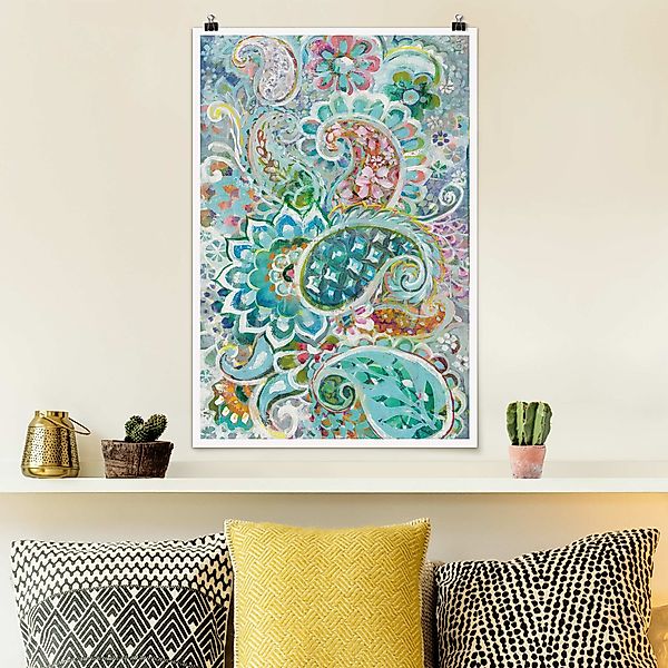 Poster Paisley mit Blumen günstig online kaufen