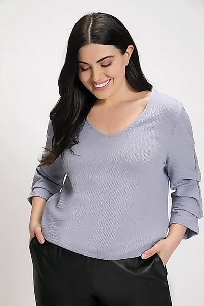 Ulla Popken Sweatshirt Sweatshirt Struktur Oversized V-Ausschnitt 3/4-Arm günstig online kaufen