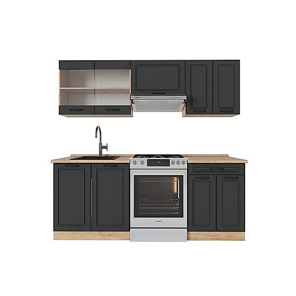 Vicco R-Line Küchenzeile Anthrazit Landhaus/Goldkraft Eiche 200 cm ohne Arb günstig online kaufen