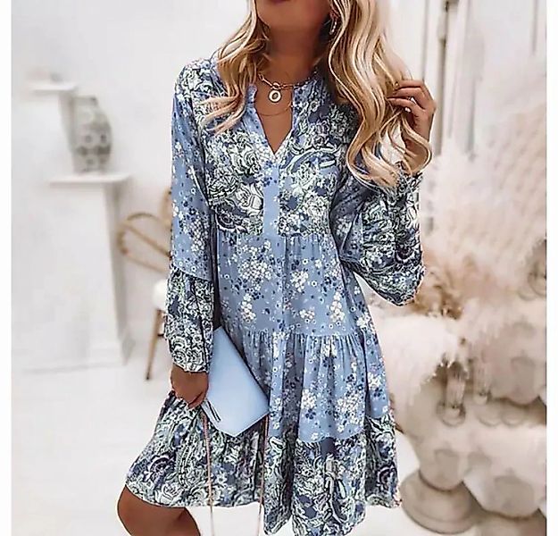 BlauWave 2-in-1-Kleid Bedrucktes Patchwork-Minikleid für Frauen in Lagen (1 günstig online kaufen