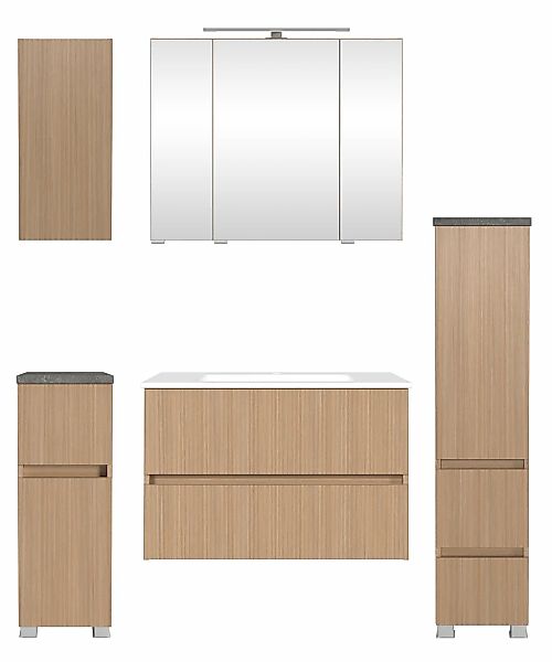 welltime Badmöbel-Set "EIXO, 5tlg.-Set: Spiegelschrank, Waschtisch und Beim günstig online kaufen