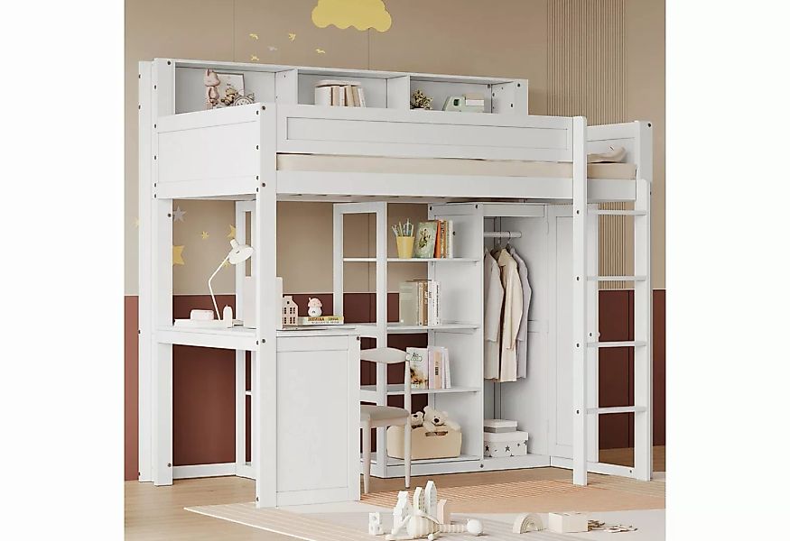 HAUSS SPLOE Kinderbett 90x200cm mit Tisch, Kleiderschrank, Regalen, Leiter, günstig online kaufen