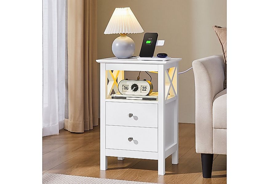 Yaheetech Nachttisch Beistelltisch mit Steckdosen & Verstellbarer LED-Beleu günstig online kaufen